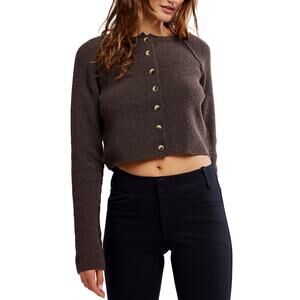 Free People Sydney Shrunken Cardi Sweater Chocolate Torte Size XS NWT Versatile